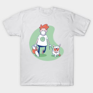 man walks with mask dog T-Shirt